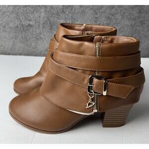 Thalia Sodi Women's 8.5 Ankle Boots Camel Wedge Heel 2" Zip Sides Straps
